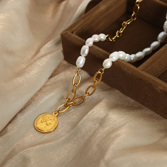 Coin Pendant Freshwater Pearl Necklace