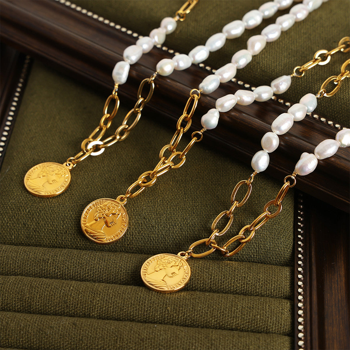 Coin Pendant Freshwater Pearl Necklace